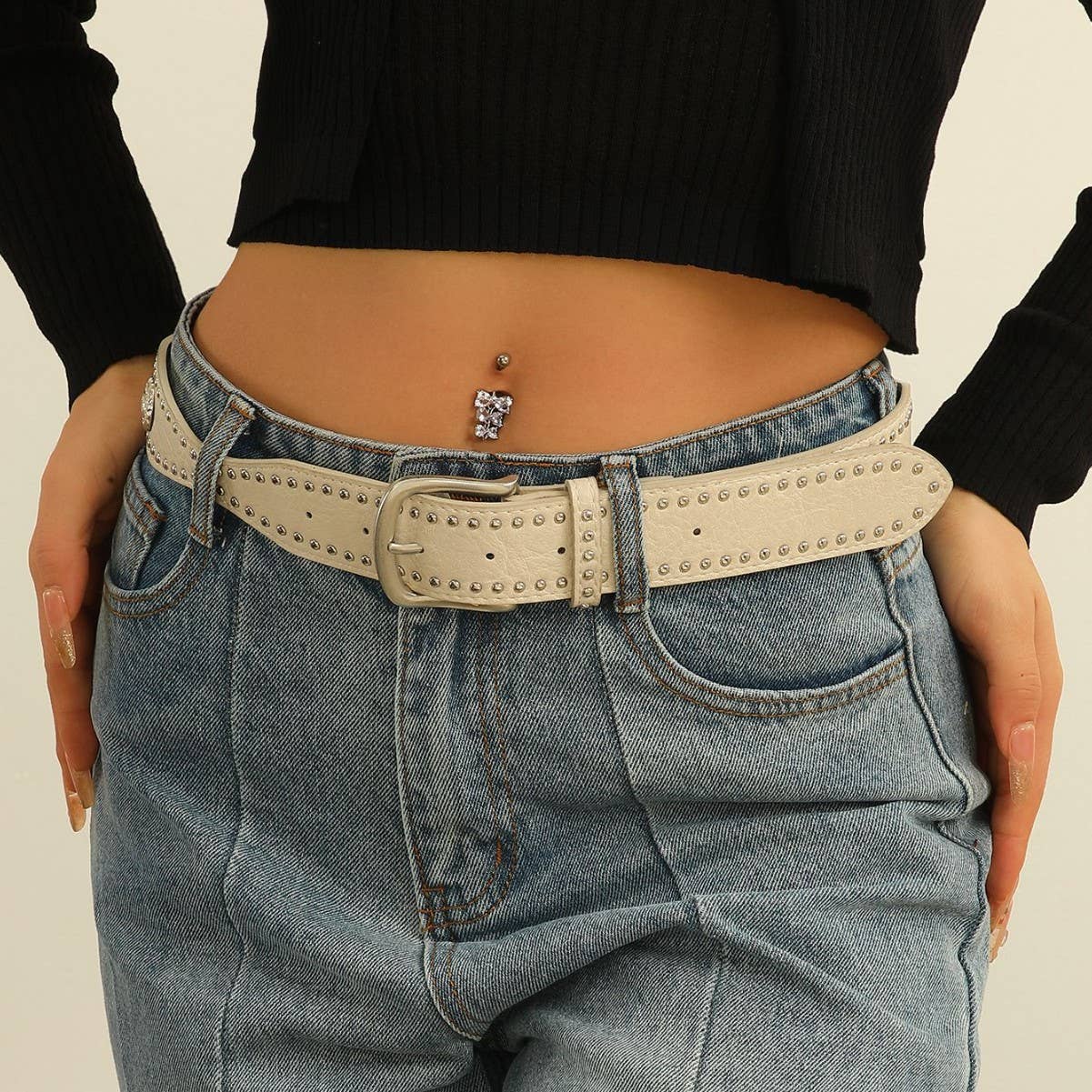 Double-row rivet trendy women's belt