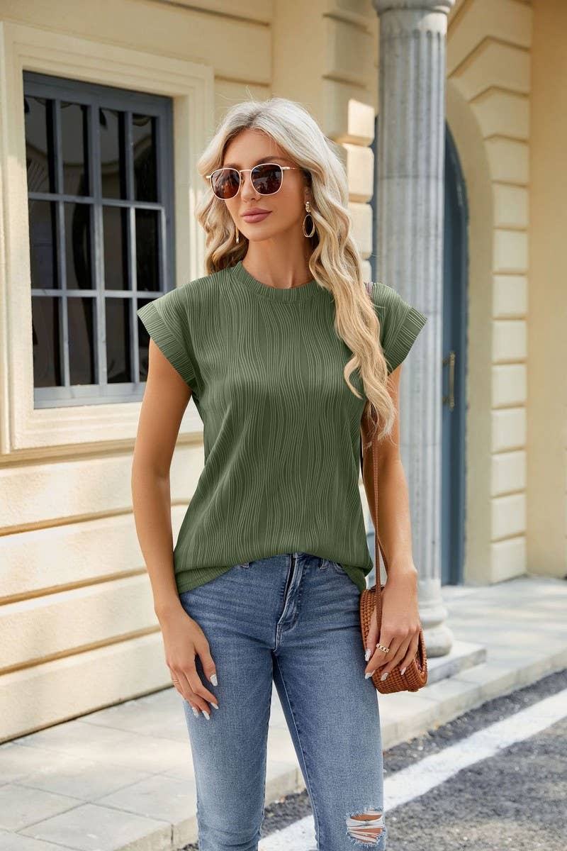 CWTBLS0849_SOLID COLOR SHORT SLEEVED LOOSE CASUAL TOP