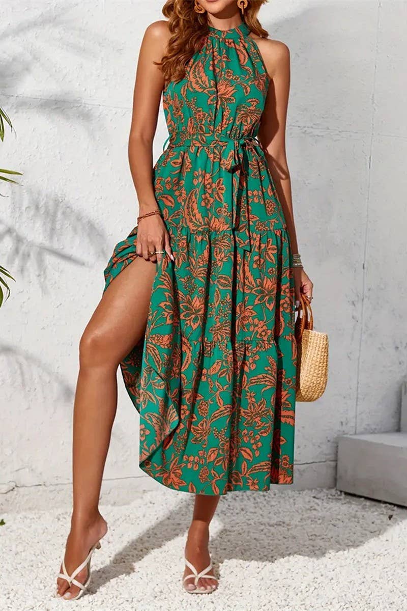 CWDMD1948_HALTERNECK SLEEVELESS ETHNIC PRINT LONG DRESS
