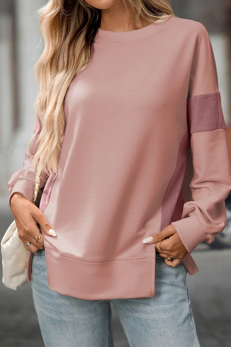 CWTBLL00828_COLORBLOCK CREWNECK CASUAL LOOSE SWEATSHIRT