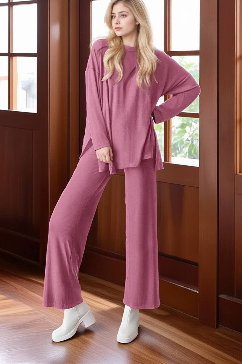 CWSTB00483_2025 KNIT LOUNGE SET WOMEN 2 PIECE CASUAL OUTFITS