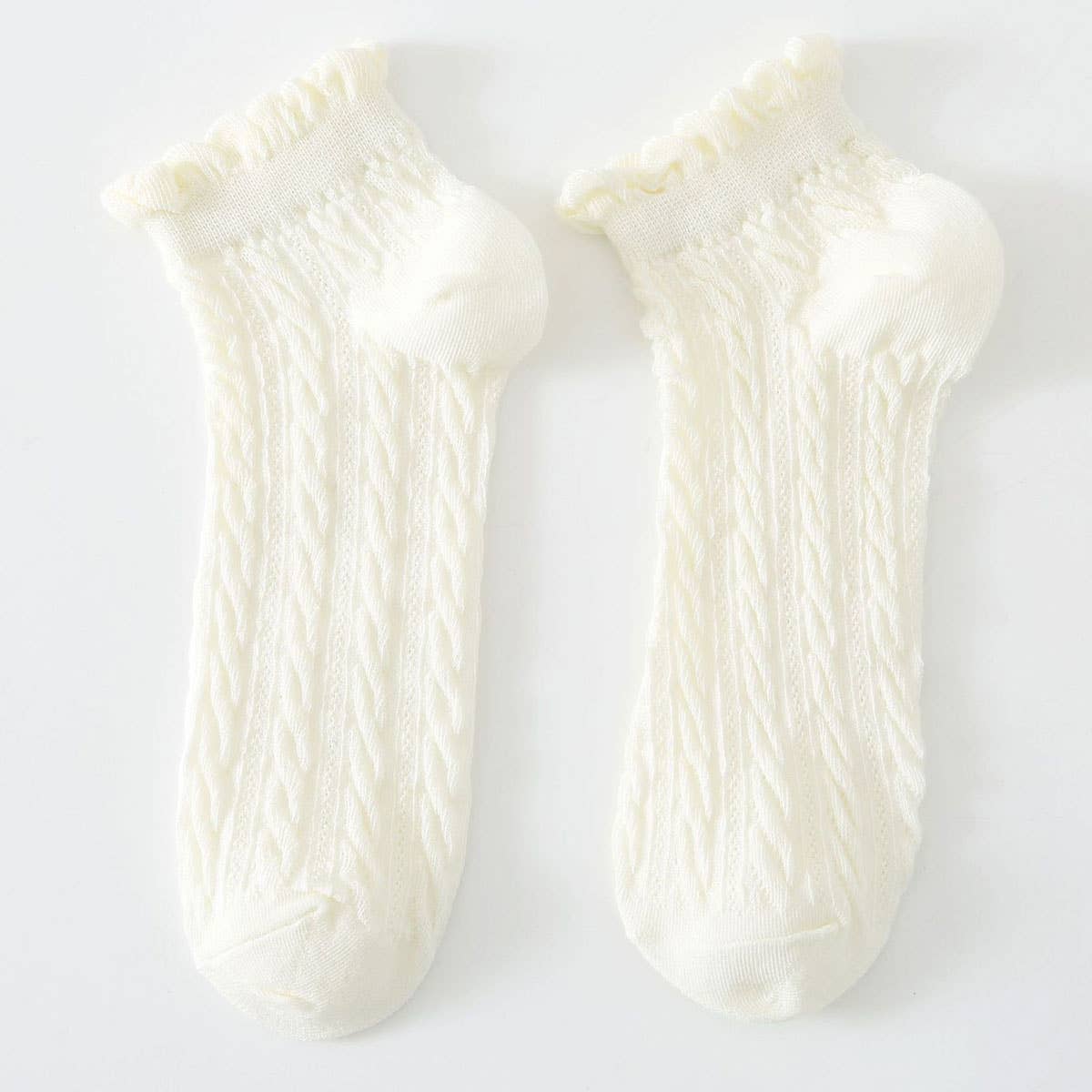 Mesh Retro Twist Ruffle Ankle Socks for Womens