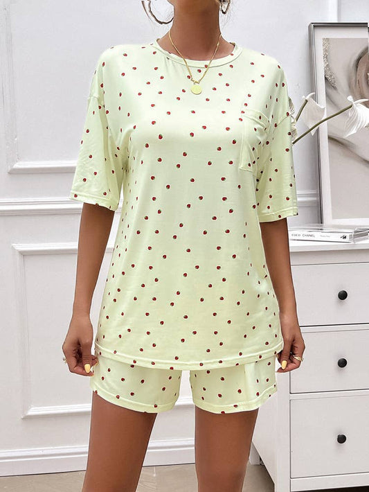 Casual printed short sleeve shorts suit