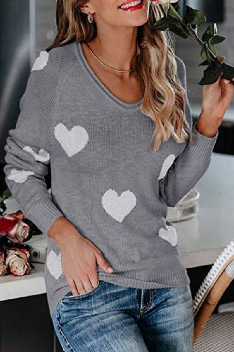 CWOSWL6739_WINTER LOVE V-NECK LONG-SLEEVED SWEATER