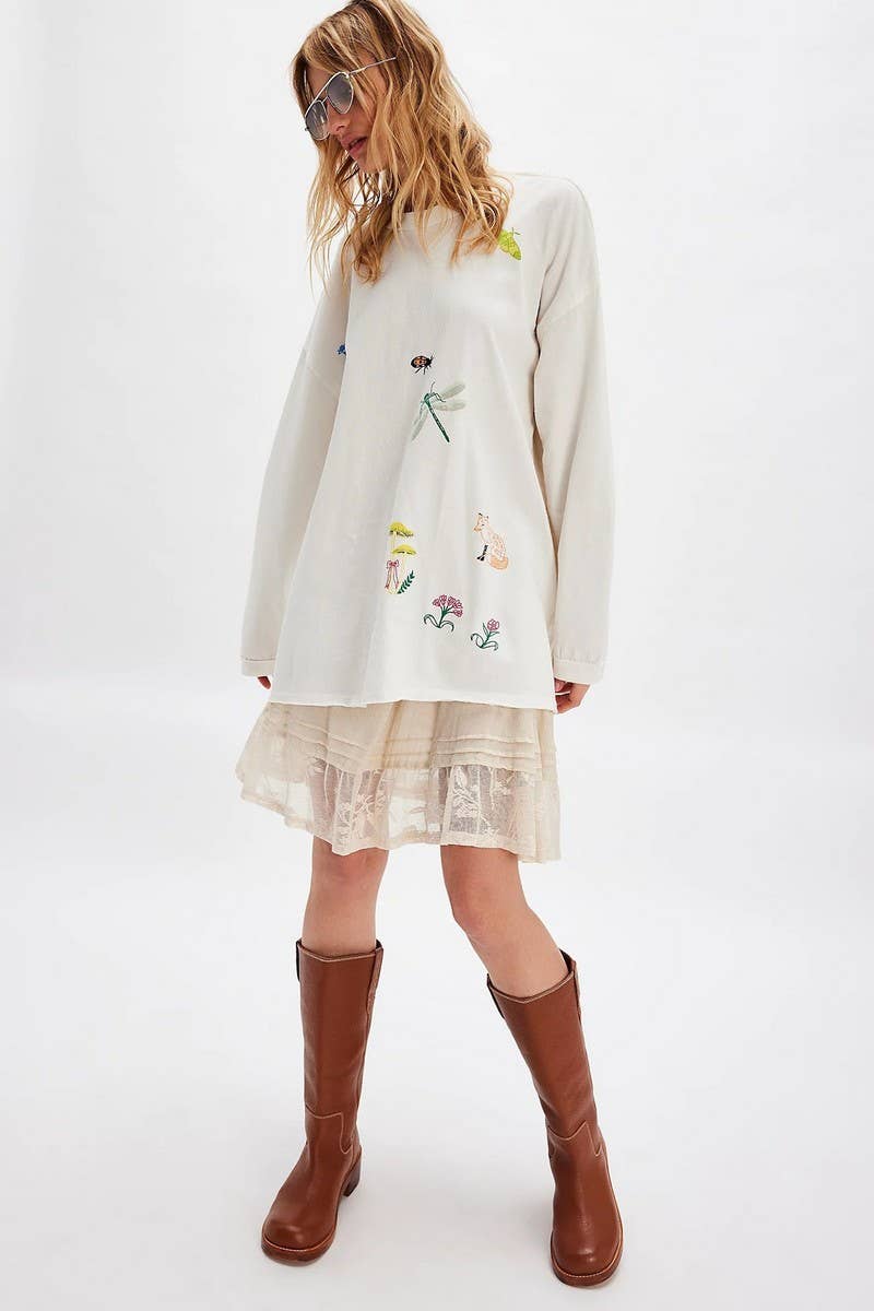 CWTBLL01280_CASUAL EMBROIDERY KNIT LOOSE SWEATSHIRT