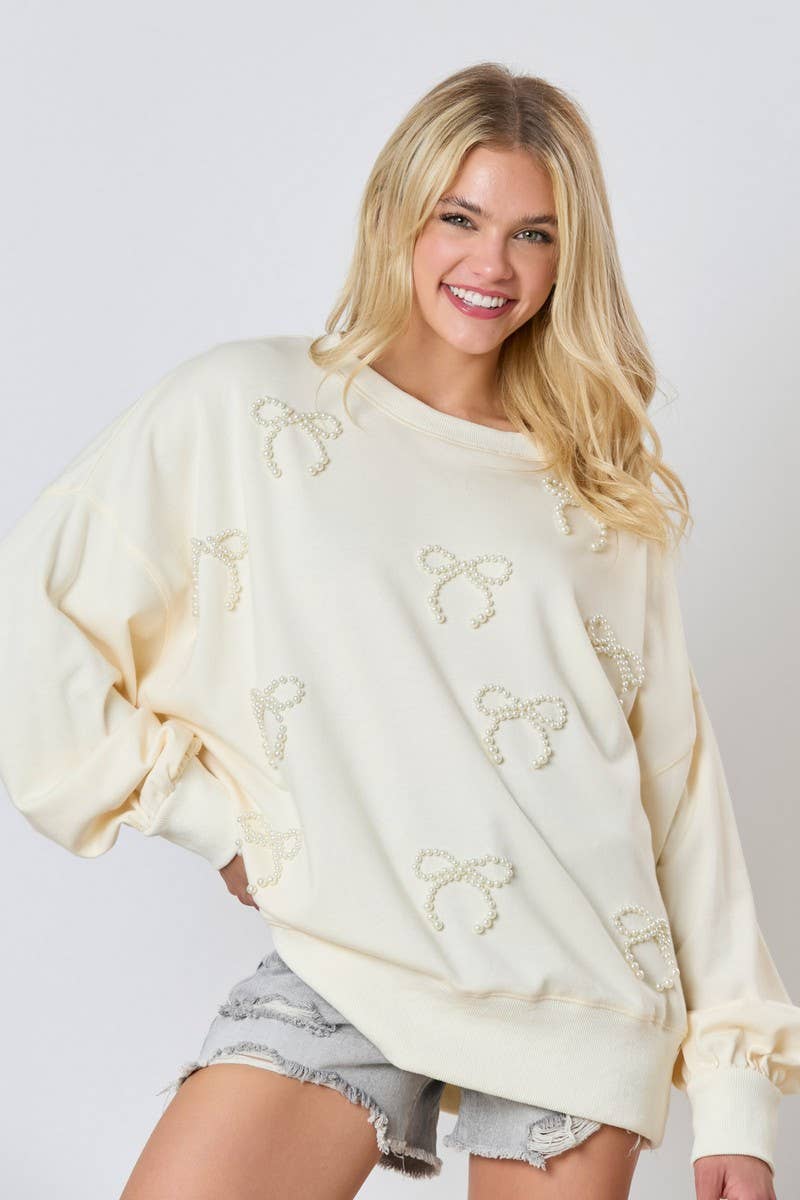 CWTBLL01261_PEARL BOW DETAIL LONG SLEEVE SWEATSHIRT