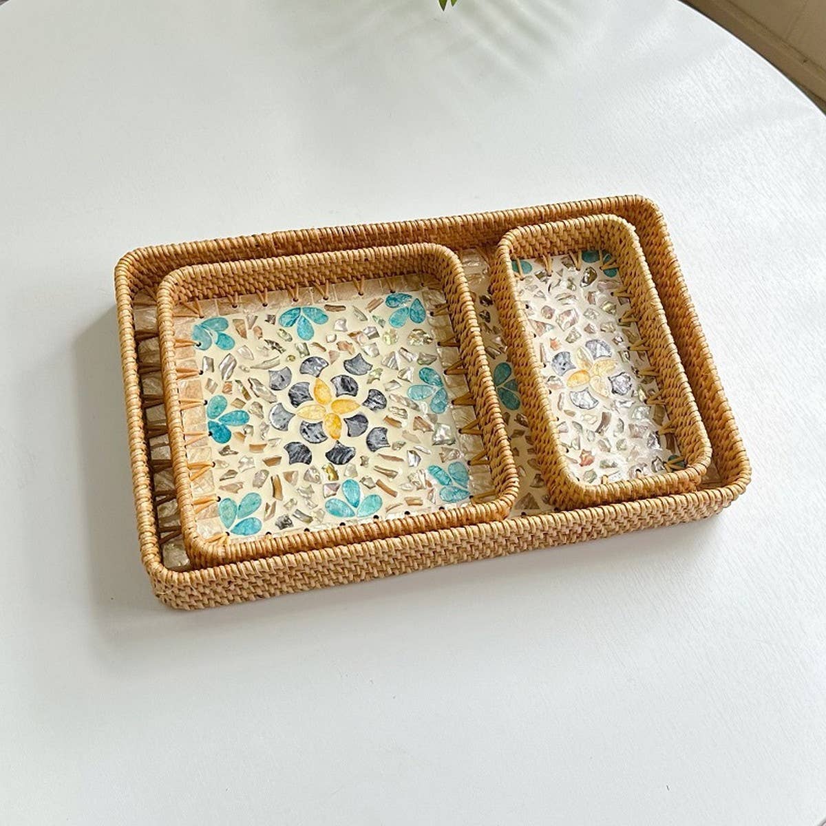 RATTAN COLORFUL SHELL FRUIT TRAY THREE-PIECE SET_CWMM4393