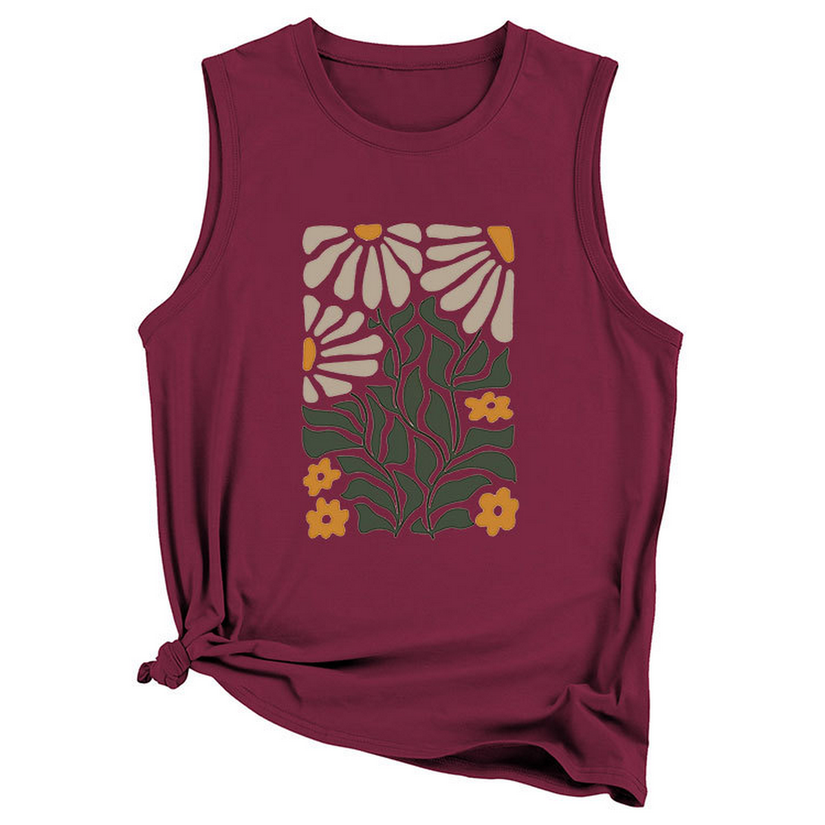 ntage Yellow Flower Vest for Women, Sleeveless_CWTTSL0414