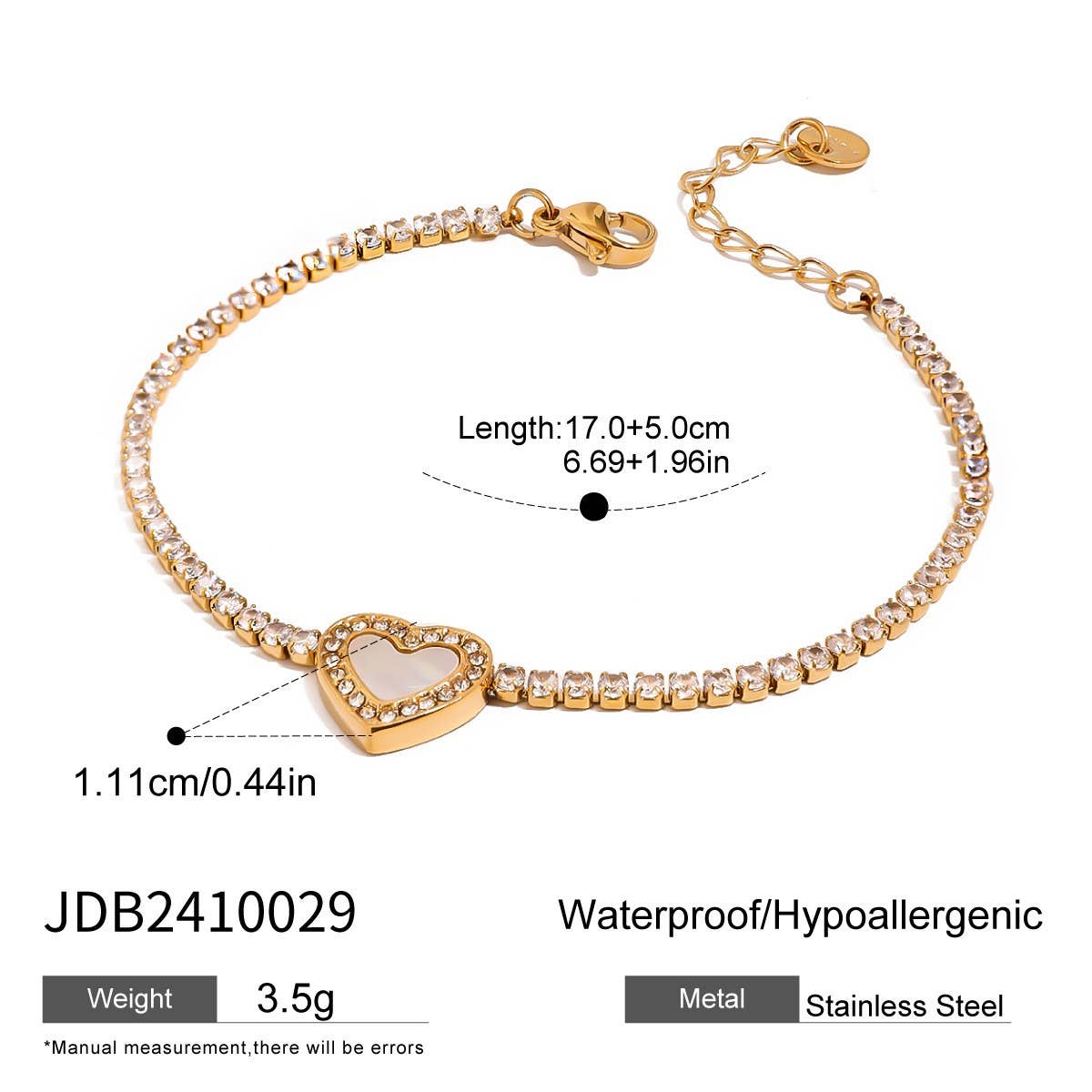 Heart Full-Zircon Bracelet in Titanium Steel