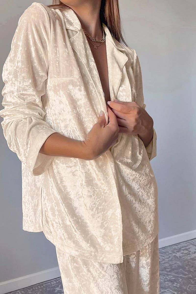 CWSPJ0086_SOLID COLOR LONG SLEEVED SHIRT PANTS PPAJAMAS SET