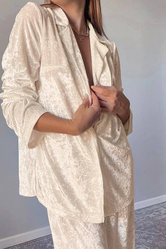 CWSPJ0086_SOLID COLOR LONG SLEEVED SHIRT PANTS PPAJAMAS SET