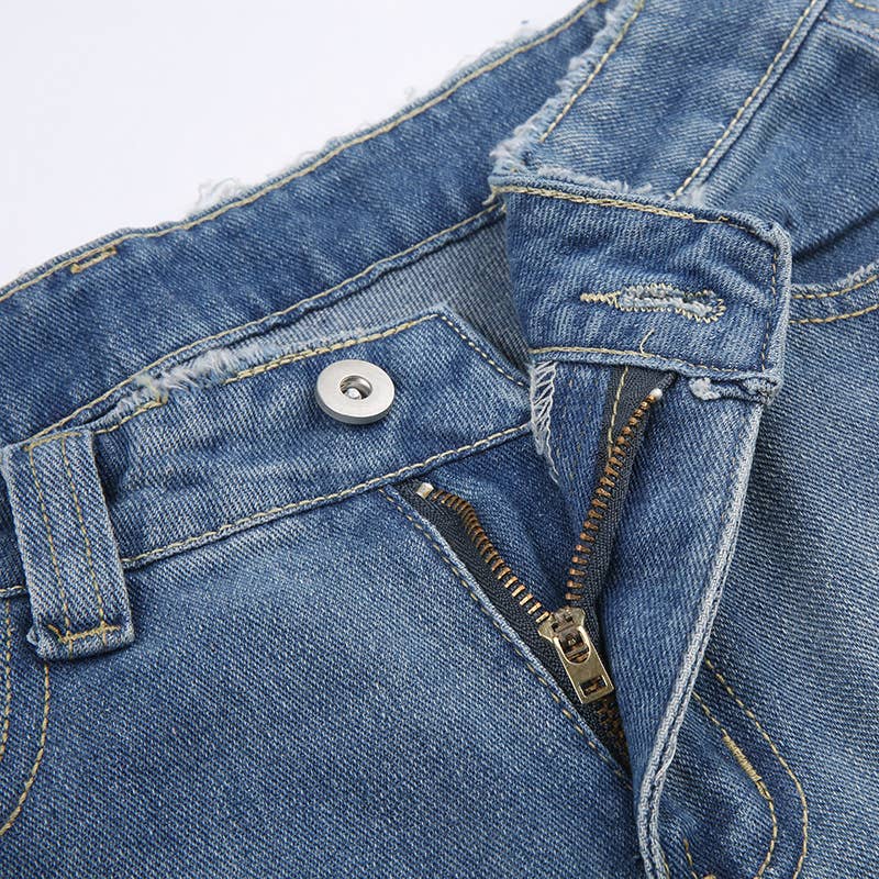 Aged five-pointed star printed high-waisted jeans