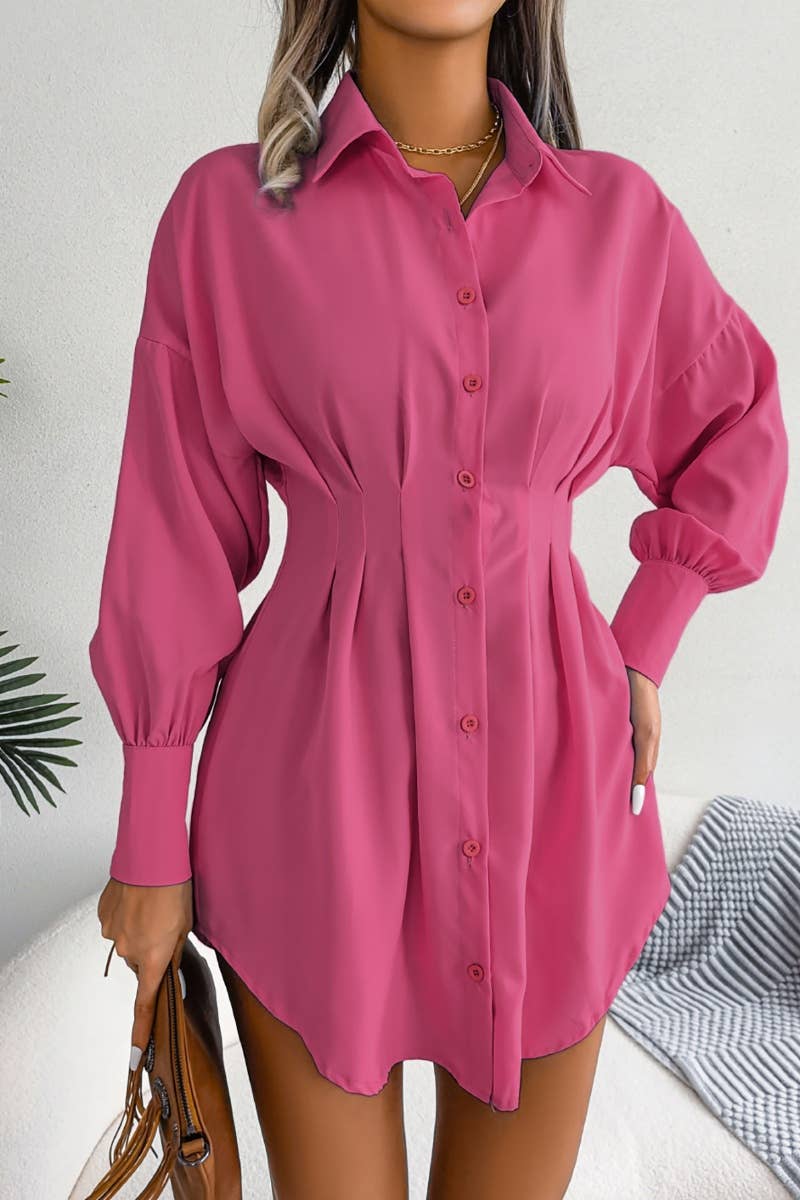 CWTSTL1200_LANTERN SLEEVE WAIST ASYMMETRIC SHIRT DRESS