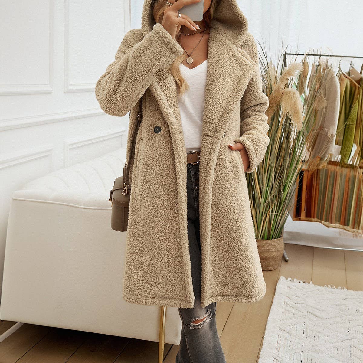 Casual casual hooded knit coat for women