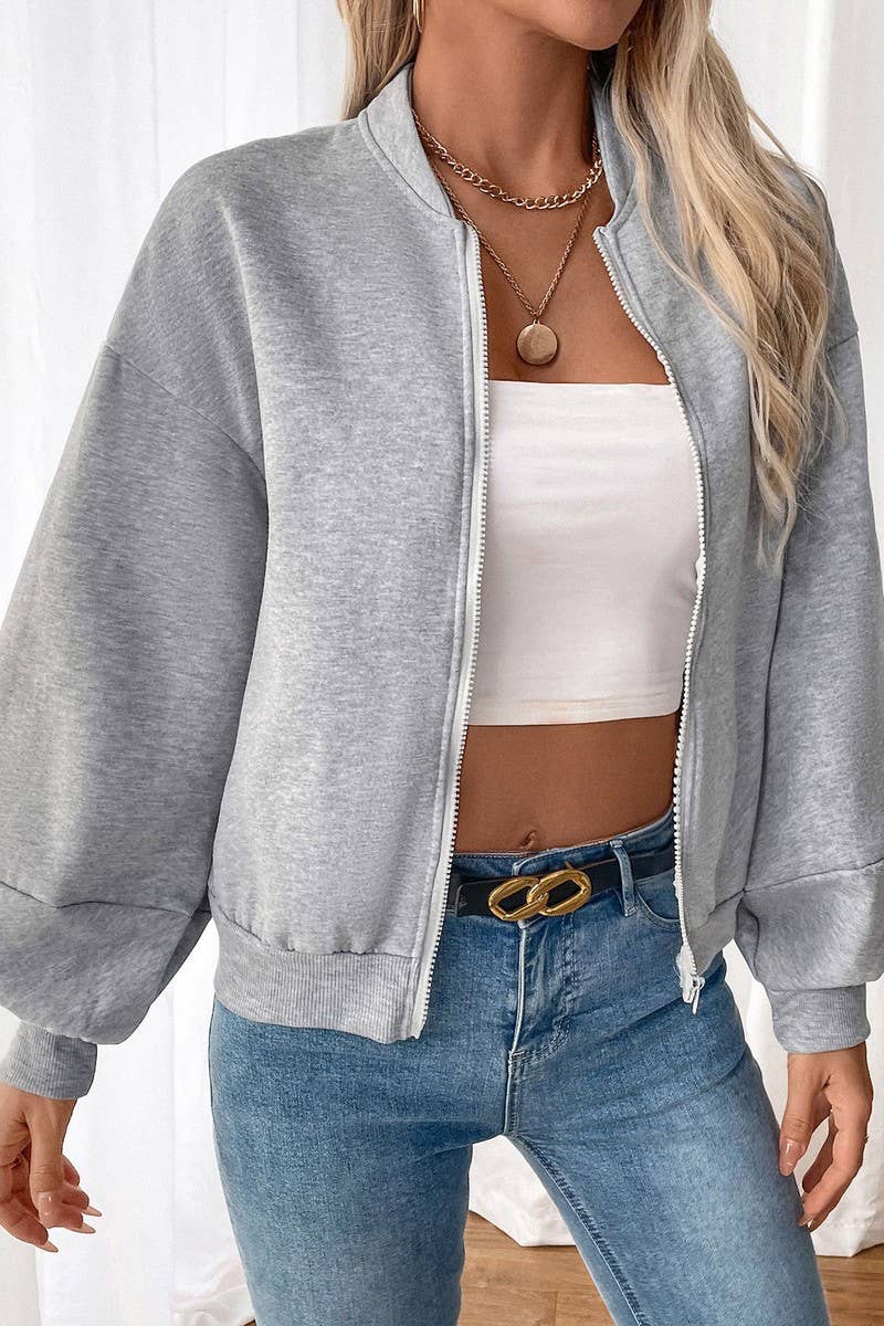 CWOCO1157_SHORT THICKENED SOLID COLOR SWEATER JACKET