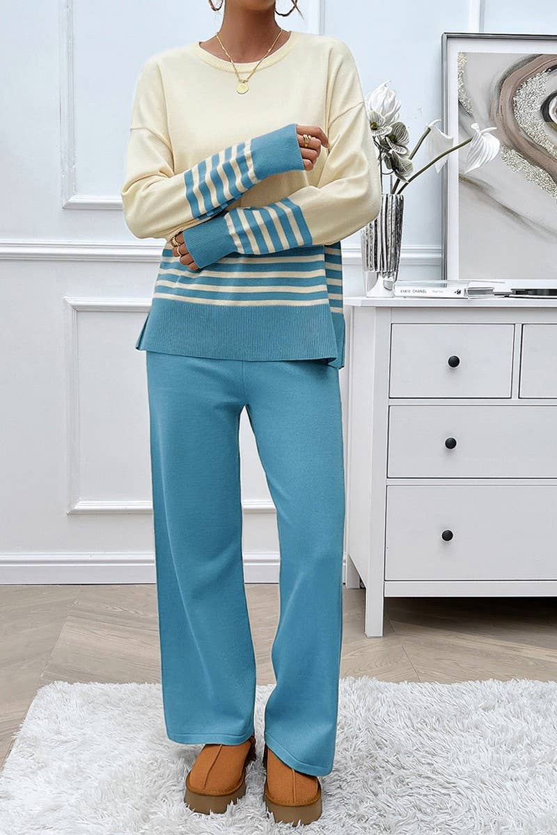 CWSS1057_AUTUMN CASUAL LOOSE CONTRAST COLOR SWEATER SUIT