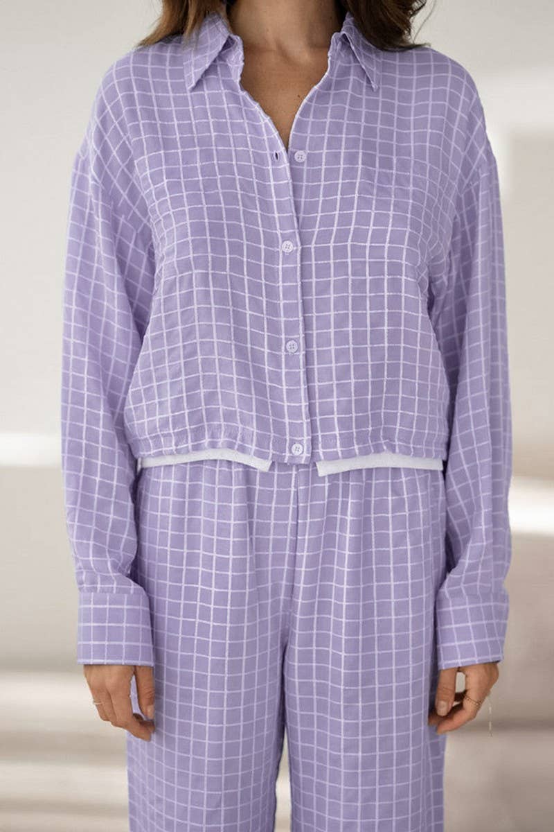 CWSPJ0308_PURPLE PLAID LONG SLEEVE LONG PANTS PAJAMA SET