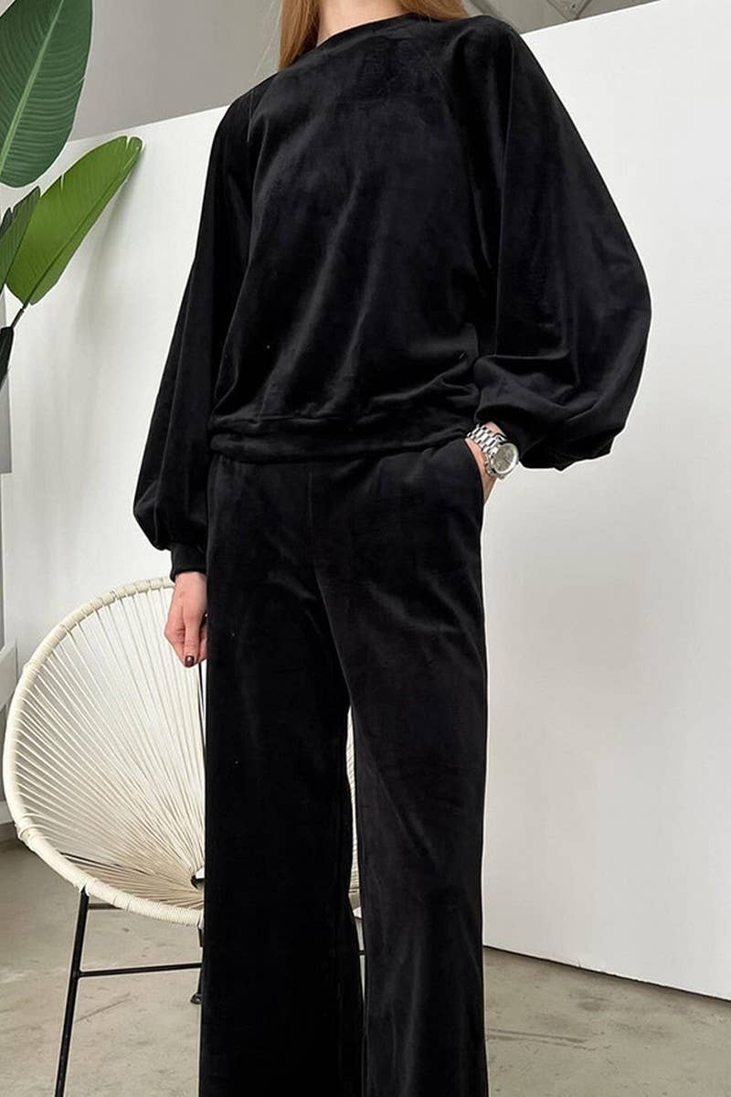 CWSPJ0408_VELVET LONG-SLEEVED TROUSERS PAJAMA SET