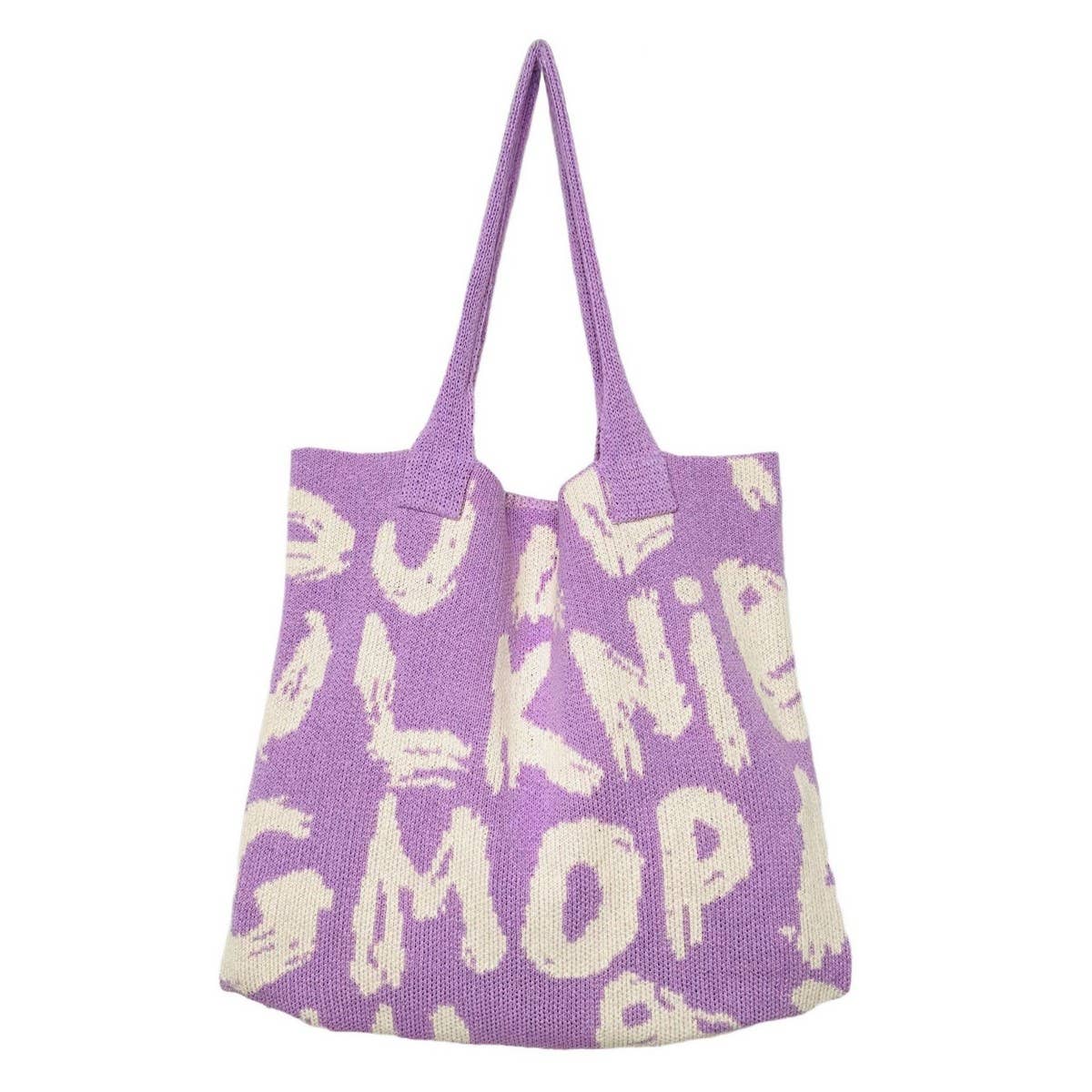 CWAB4572_LETTER PRINTED KNITTED SINGLE SHOULDER HANDLE BAG