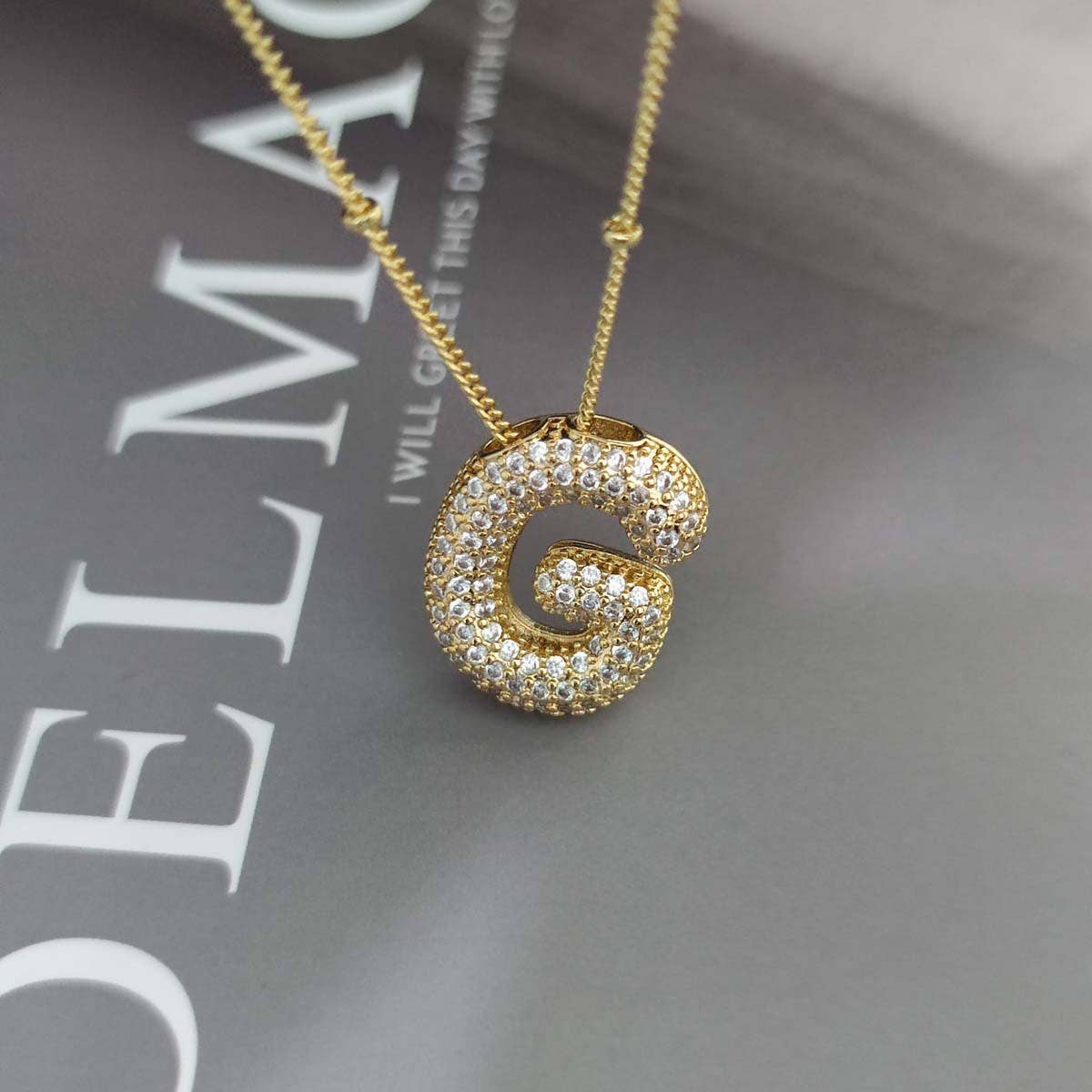Copper Zirconia 26 Letters Pendant Necklace