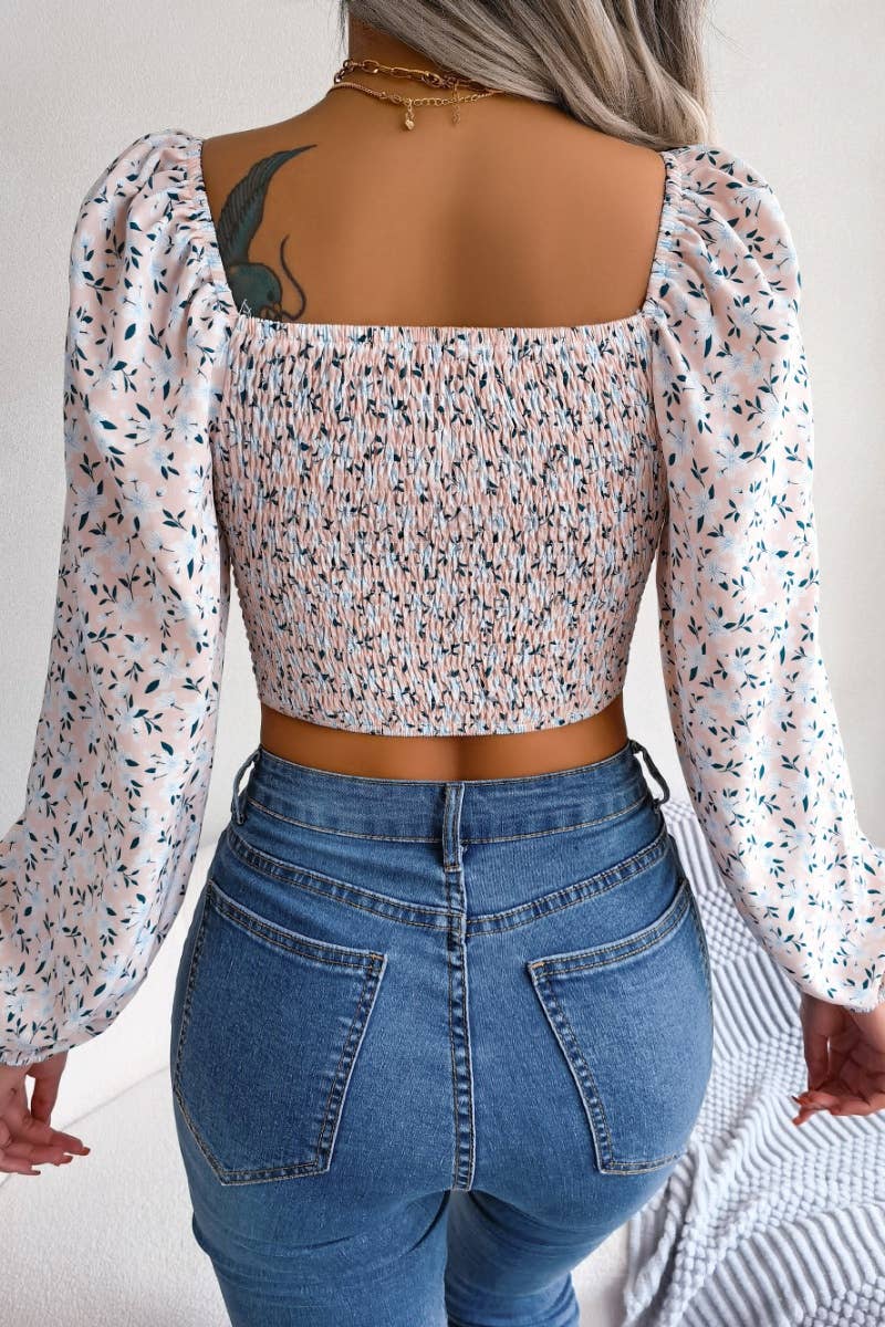 CWTBLL0941_SEXY WOOD EAR LACE CHIFFON FLORAL CROP TOP