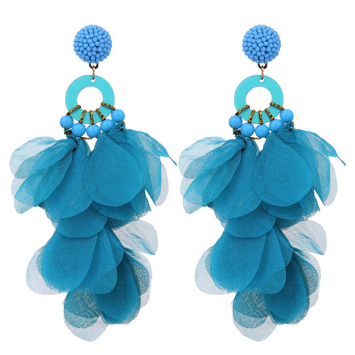 Handmade Long Statement Floral Fabric Earrings
