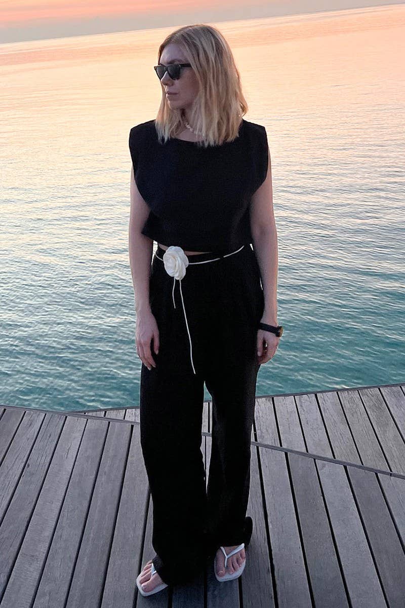 CWSTB1800_LINEN SLEEVELESS TOP & WIDE LEG PANTS SET