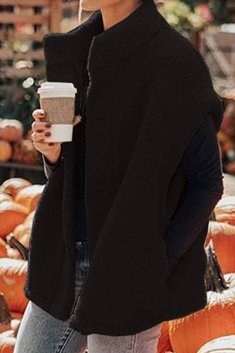 CASUAL SOLID COLOR SINGLE-BREASTED PLUSH VEST