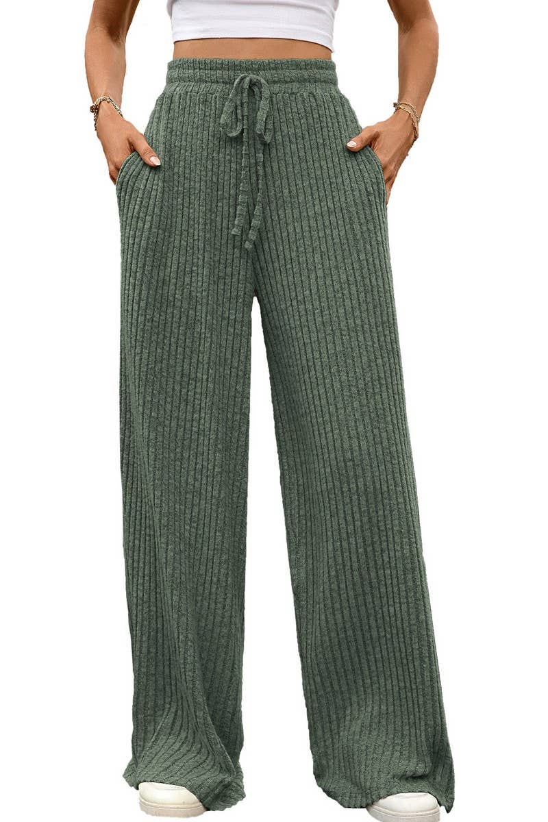 CWBLP01093_SOLID DRAWSTRING RIBBED WIDE LEG PANTS