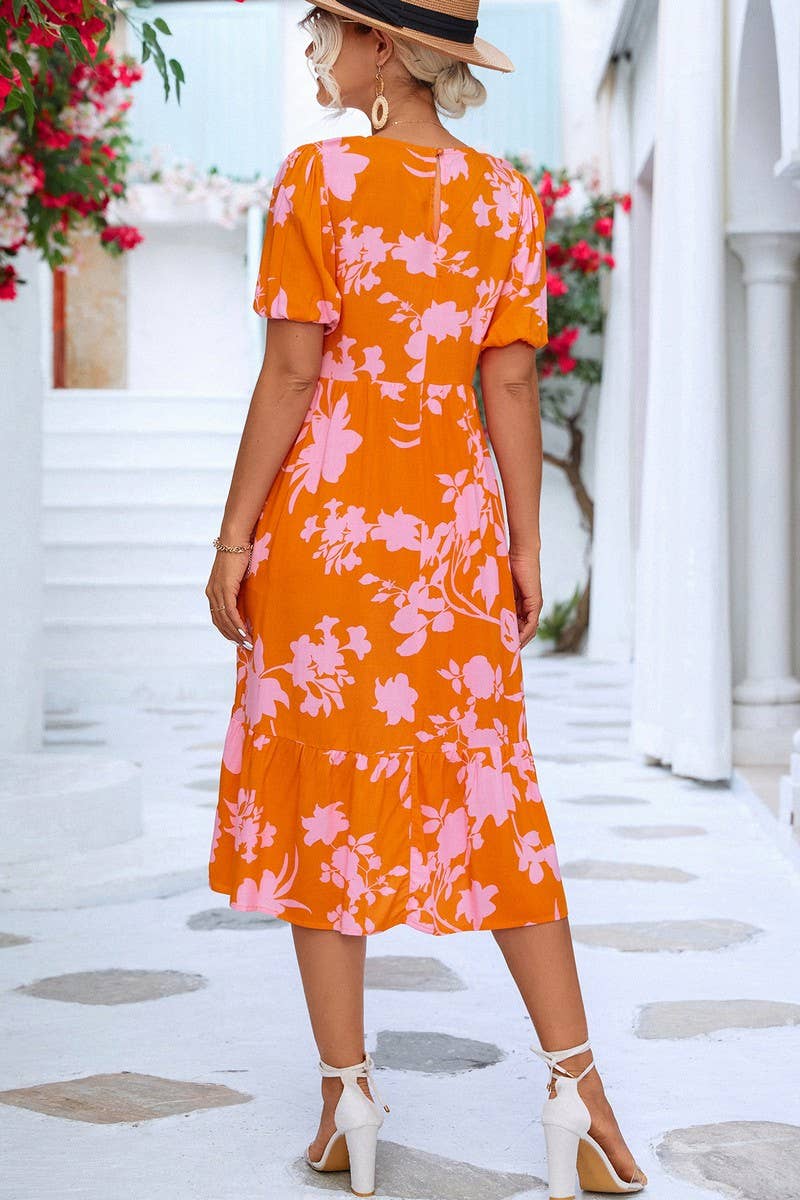 CWDMD2803_CASUAL PUFF SLEEVE PRINTED DRESS