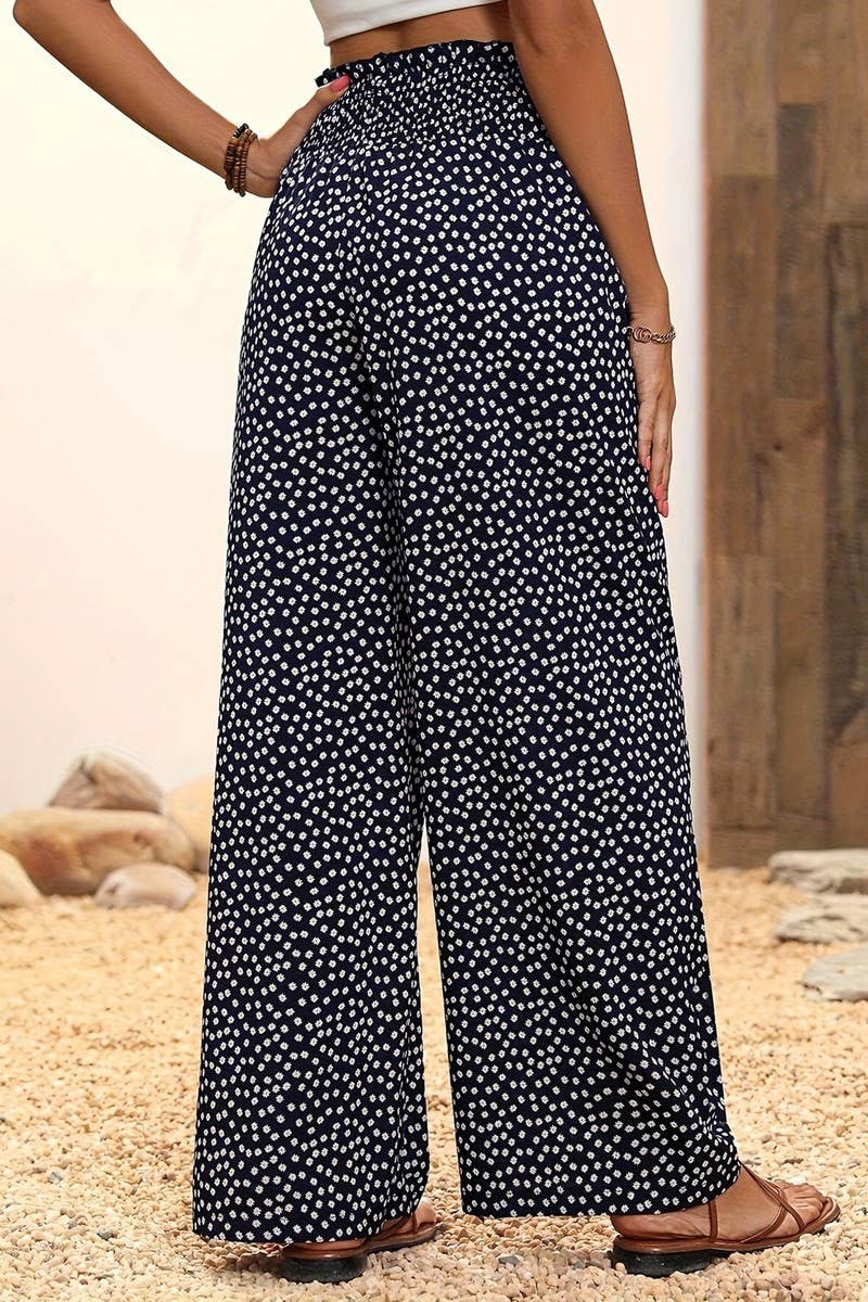 CWBLP2072_HIGH WAIST FLORAL FLARED DRAPED SUMMER PANTS