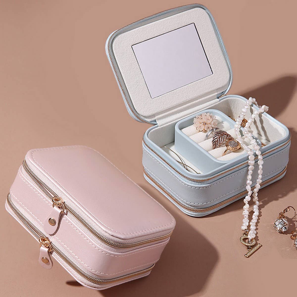 DOUBLE ZIPPER EXQUISITE JEWELRY STORAGE BOX