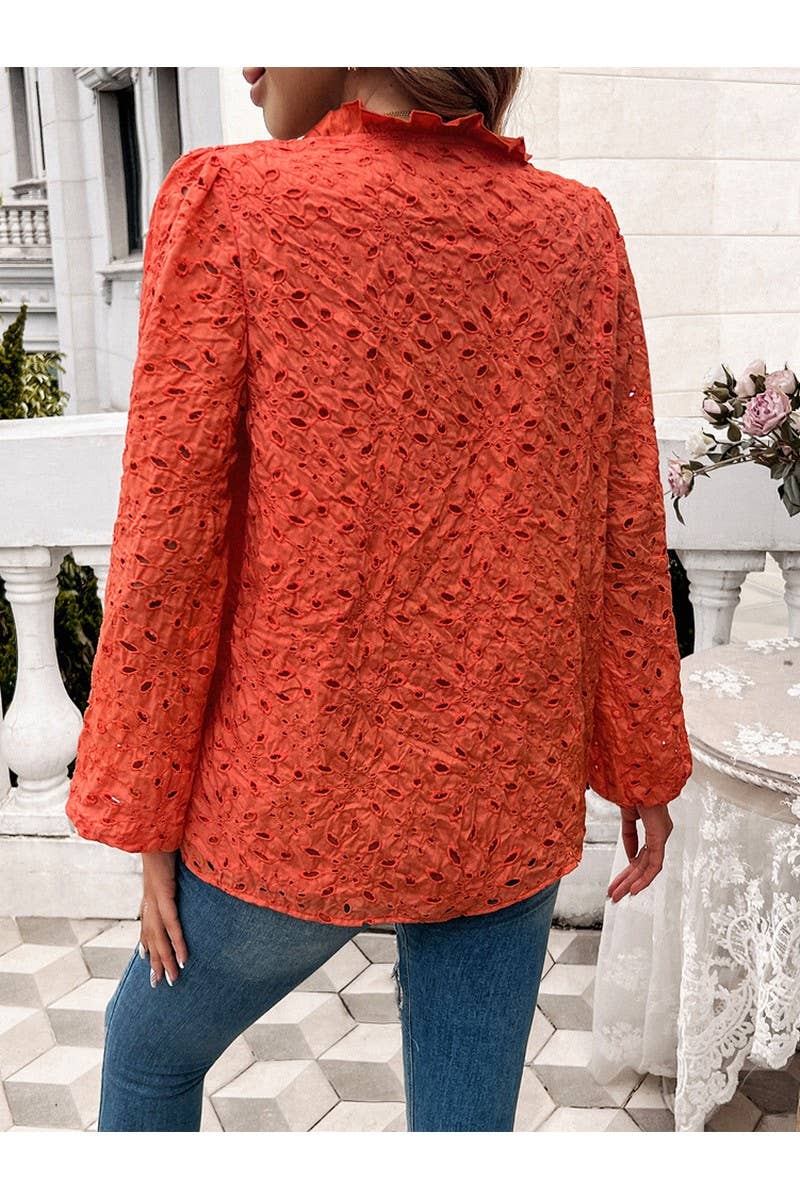 CWTBLL1140_Fashion Woven Hollow Puffy Sleeve Blouse