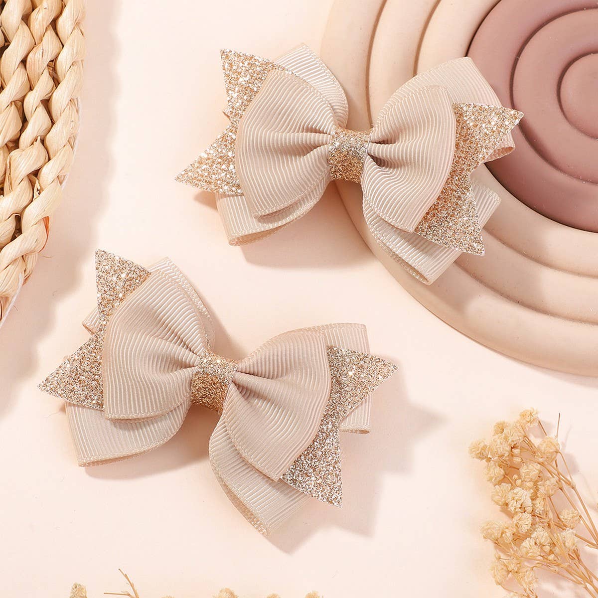 Handmade Glitter Bow Tail Hair Clip Set for Girls