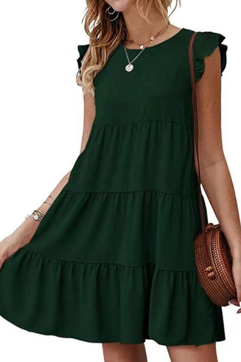 CWDSD4891_SUMMER CREW-NECK SHORT-SLEEVED CAKE DRESS