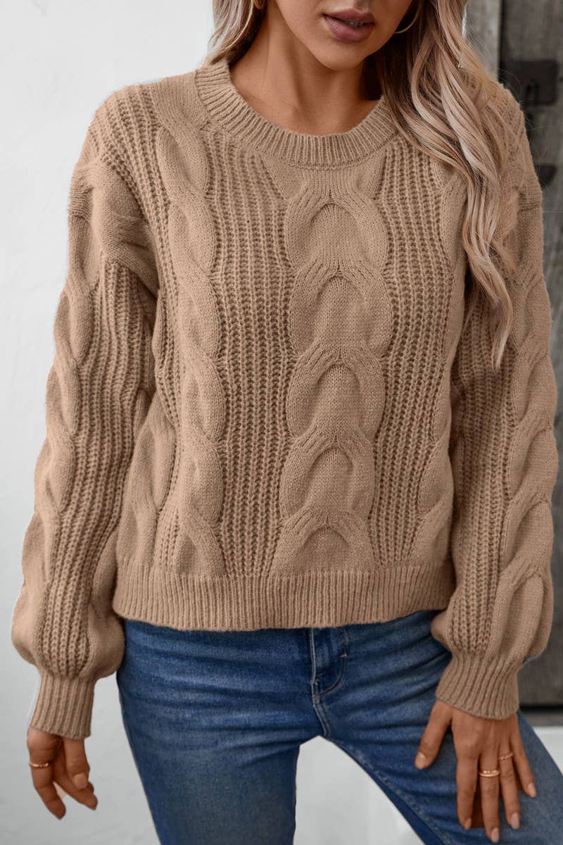 CWOSWL2869_SOLID COLOR PULLOVER CABLE KNIT SWEATER