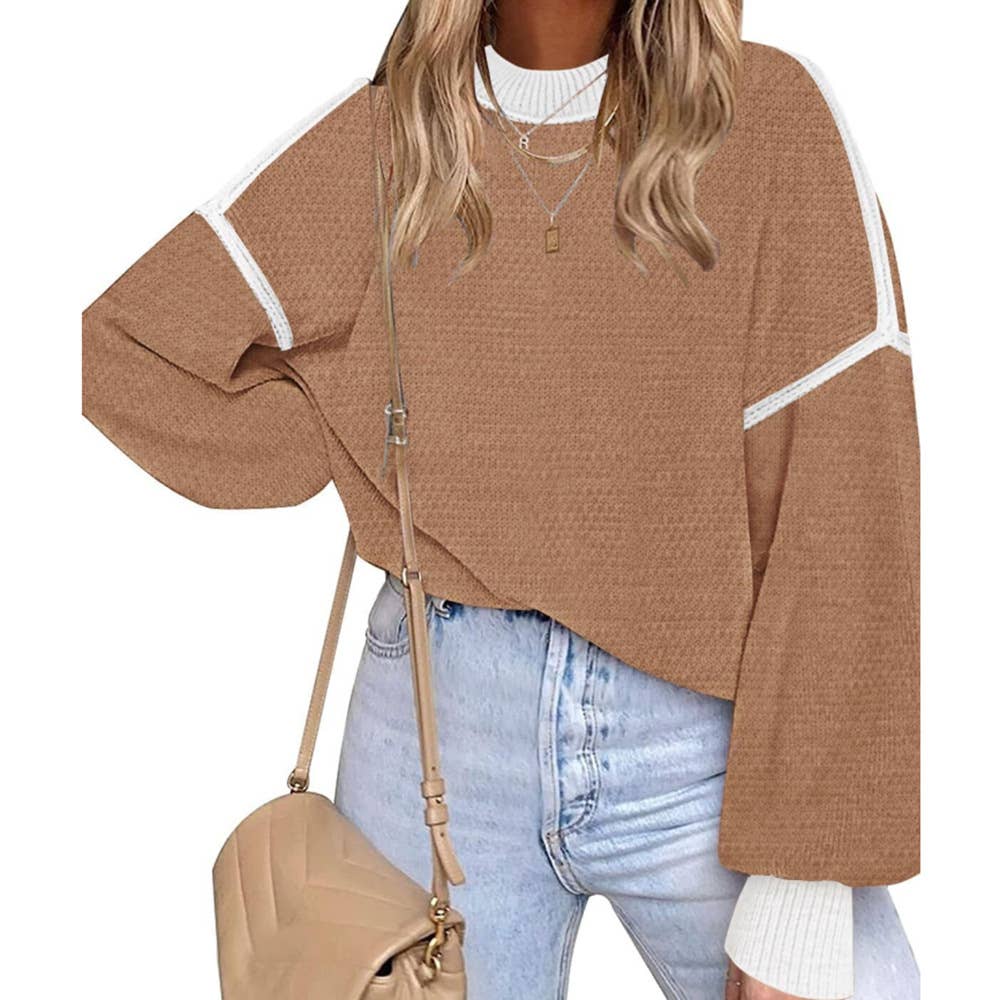CASUAL ALL-IN-ONE COLOUR KNIT PULLOVER SWEATER