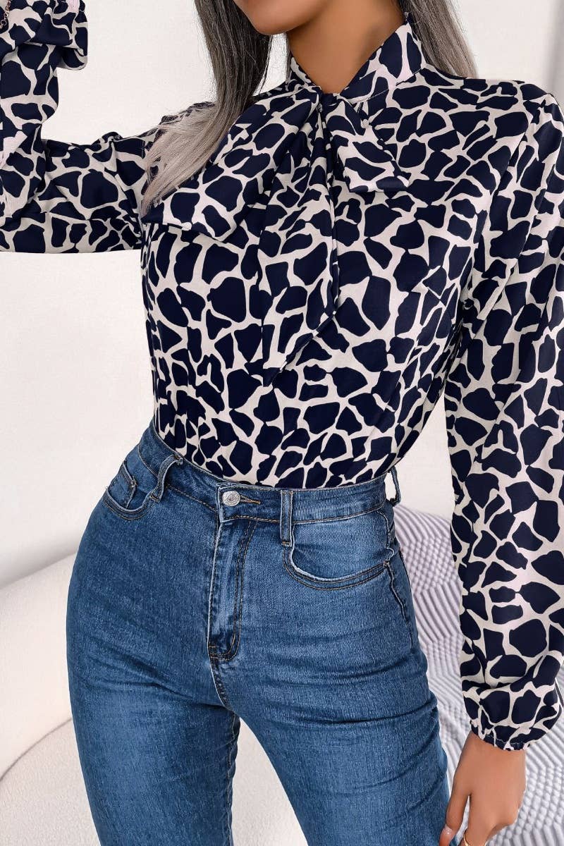 CWTSTL1214_SUMMER LACE-UP CHIFFON WITH LANTERN SLEEVES