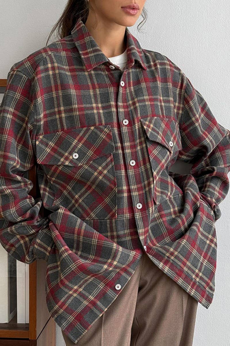 CWTBLL00577_RETRO PLAID CASUAL LONG SLEEVE SHIRT JACKET