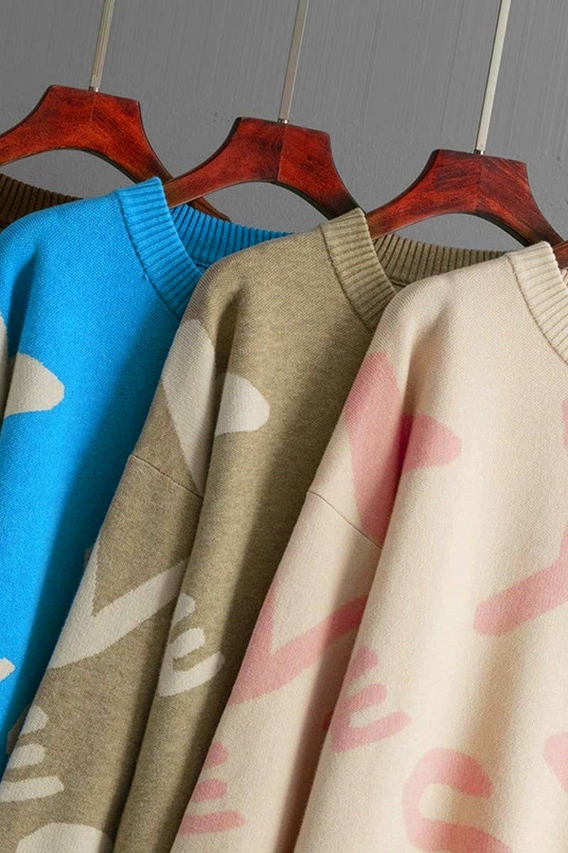 CWOSWL07293_WOMEN¡¯S JACQUARD KNIT LONGLINE SWEATER TOP