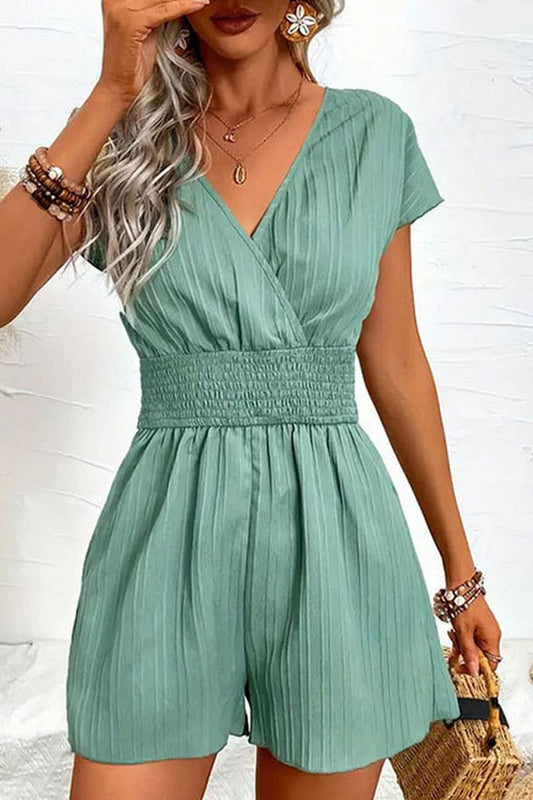 CWSJS1514_SOLID COLOR STRIPED CROSS-NECK BOW TIE JUMPSUIT