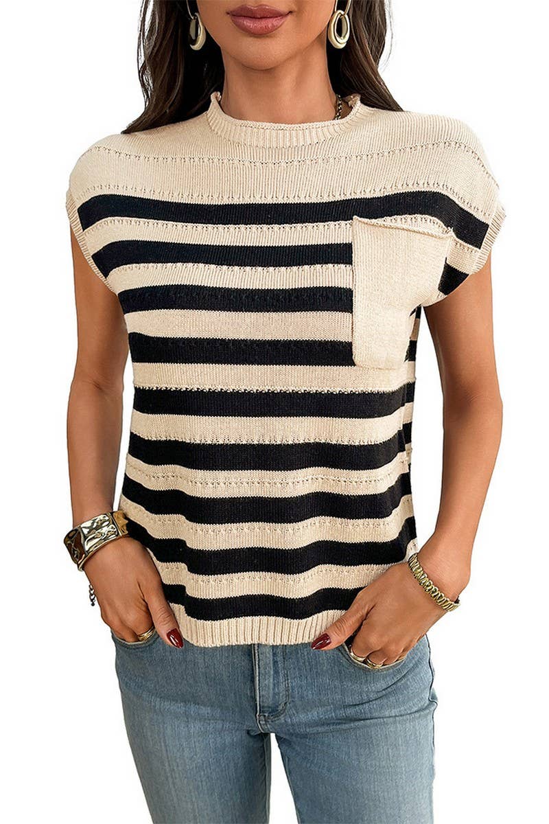 CWOSWS0142_CREW NECK CHUNKY KNIT STRIPED SWEATER