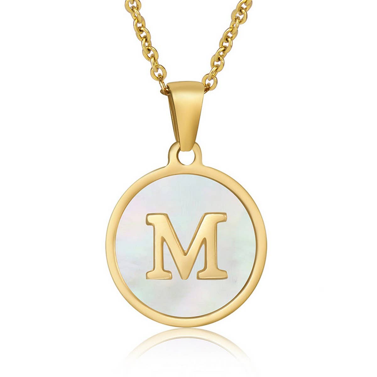 CIRCULAR SHELL ENGLISH LETTER PENDANT NECKLACE