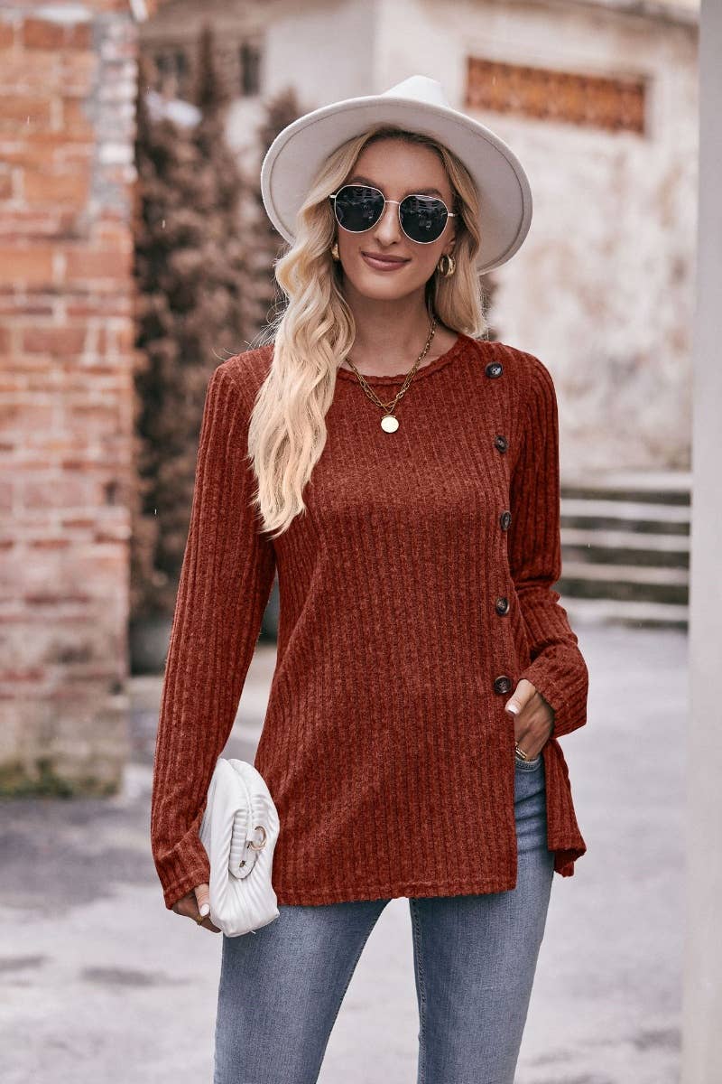 CWOSWL6468_CREW-NECK LONG-SLEEVED SWEATER WITH SPLIT BUTTONS