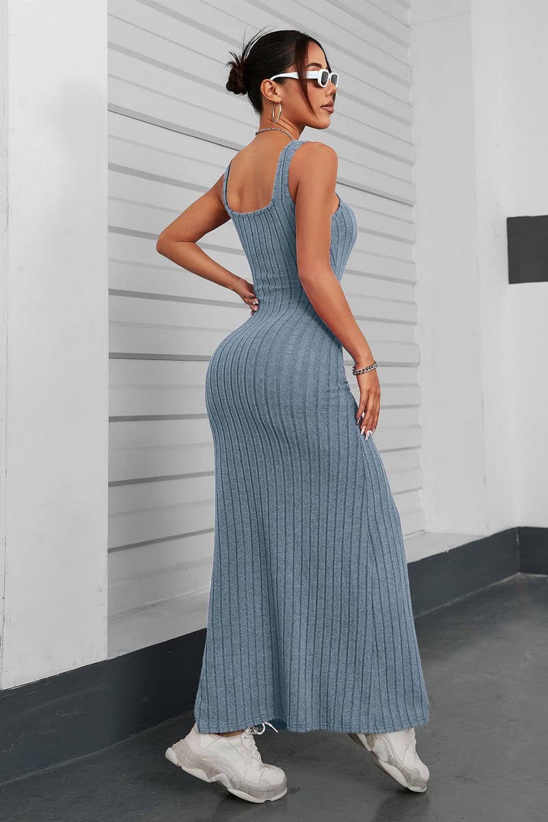 CWDHL01114_SOLID COLOR ELEGANT SLIM SLEEVELESS DRESS