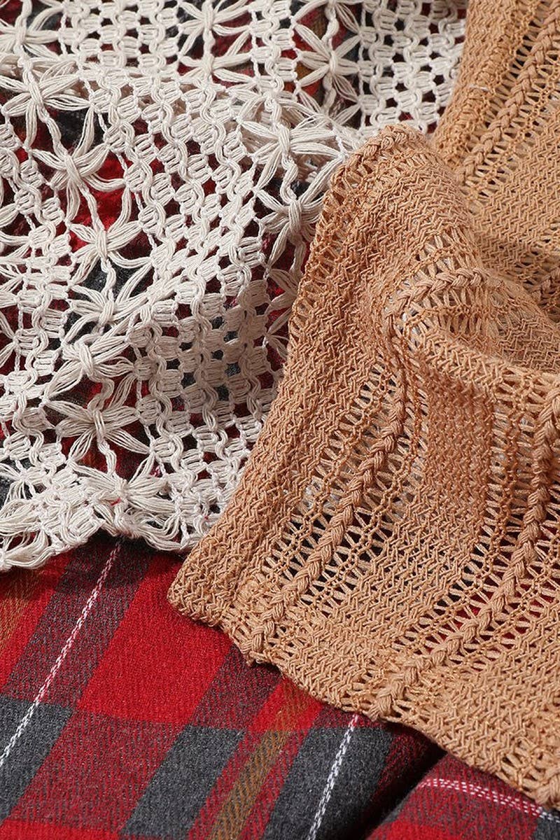 CWBLS00710_VINTAGE PLAID LACE HIGH WAIST A-LINE SKIRT