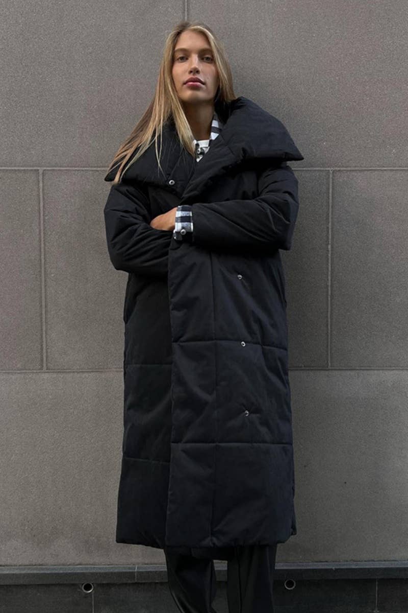 CWOCO0369_STAND COLLAR LONG SLEEVE LONG COTTON-PADDED COAT