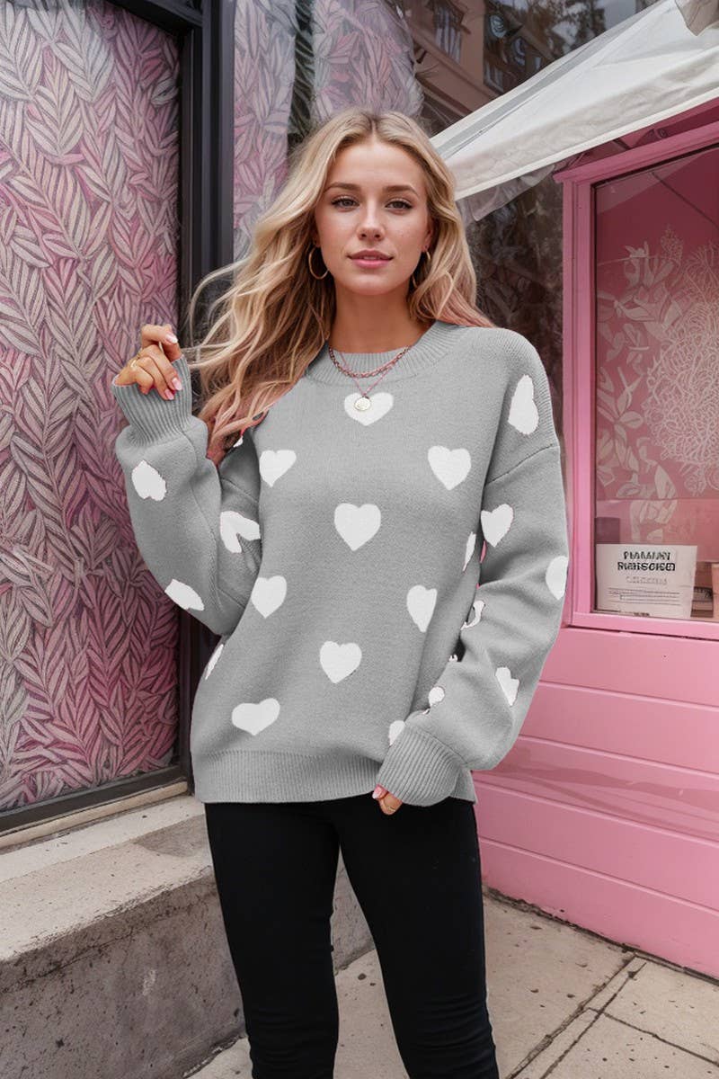 CWOSWL4886_VALENTINE'S DAY HEART LOOSE PULLOVER SWEATER