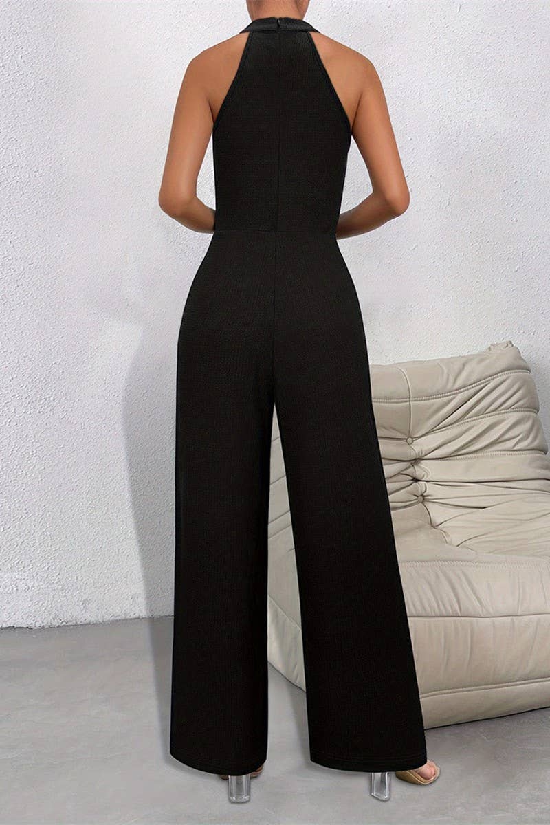 CWSBSSL0132_TEMPERAMENT SOLID COLOR HALTER NECK JUMPSUIT