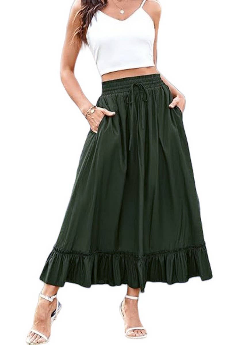 CWBMS0456_DRAWSTRING ELASTIC WAIST LONG SKIRT WITH RUFFLES